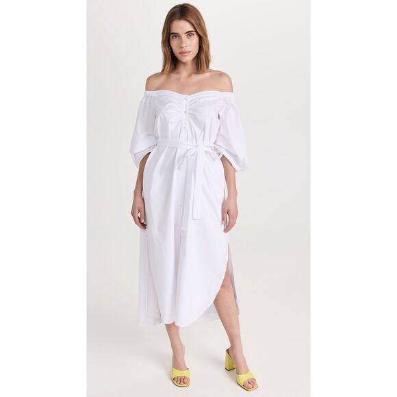 STAUD Dresses & Skirts - STAUD Women's White Reese Belted Off The Shoulder Poplin Midi Dress Small NWOT
